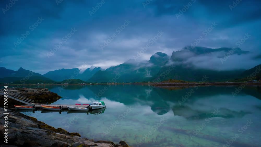 Time lapse of a fjord in Lofoten, Norway
