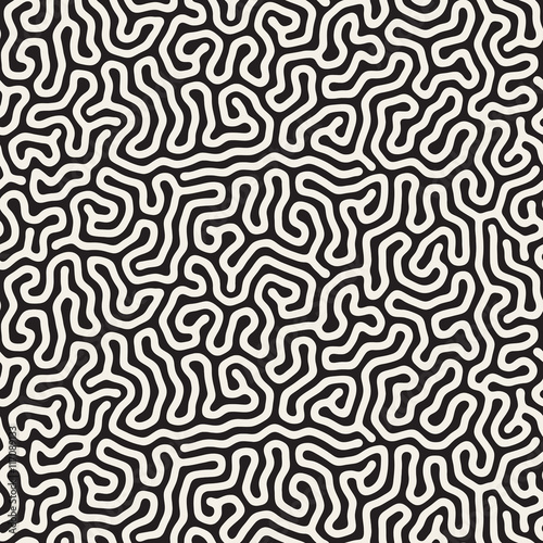 Vector Seamless Black And White Jumble Line Irregular Organic Shapes Pattern