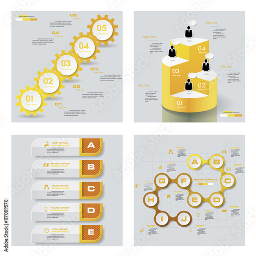 Collection of 4 yellow color template/graphic or website layout. Vector Background. For your idea and presentation.