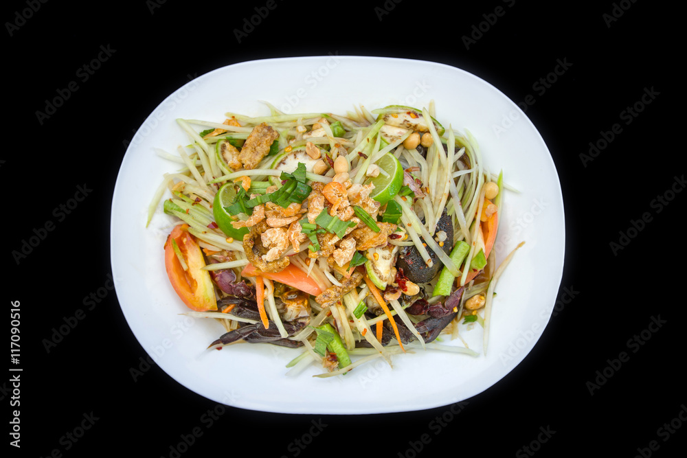 Papaya salad spicy with crabs and dry small shrimps - Tam Korat