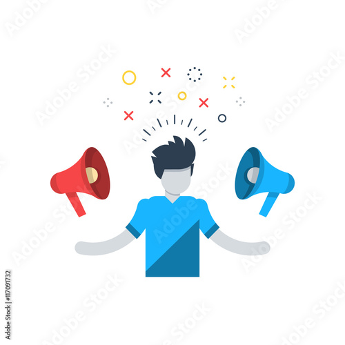 Bad good advice considering, choose between two sides, media information consumption , excessive notifications, spam attack, marketing campaign, mental pressure