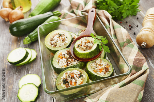 Zucchini with meat and rice