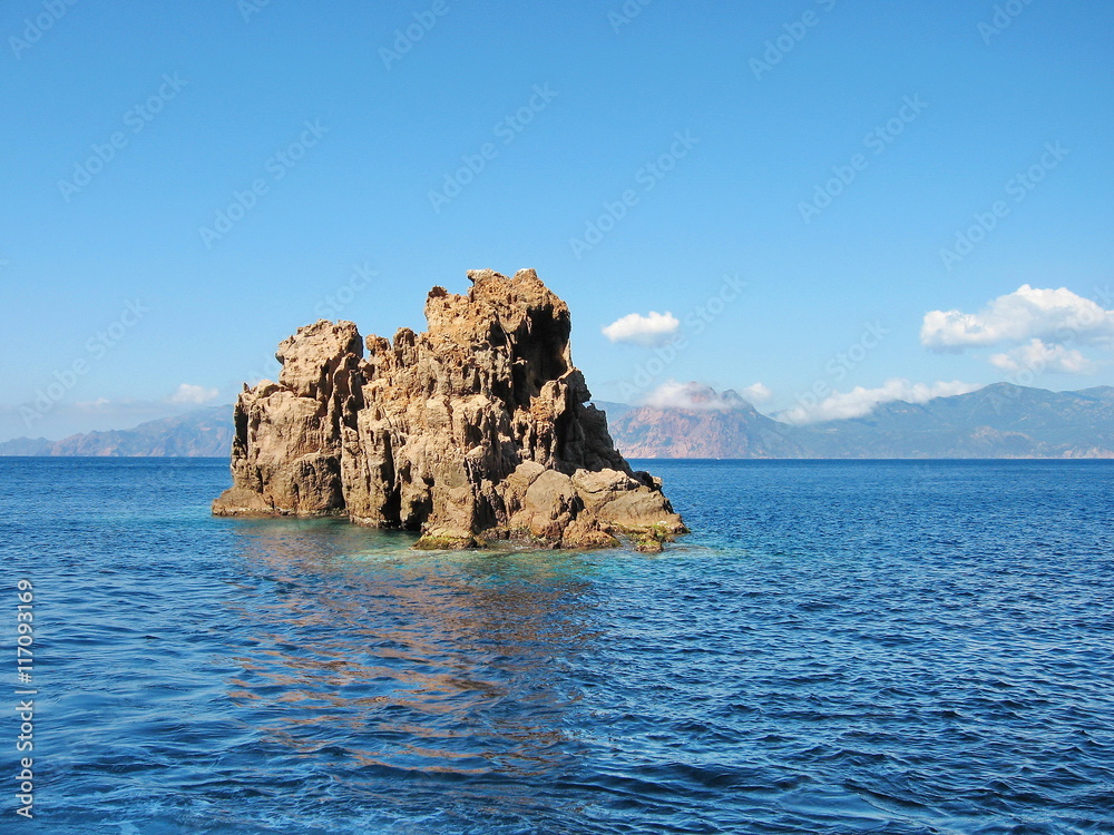 Beautiful and Wild Stone Formations in Mediterranean Sea Near Corsica