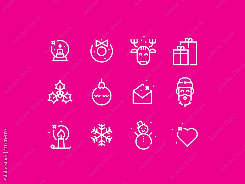 Greeting Christmas thick line pixel perfect icon set