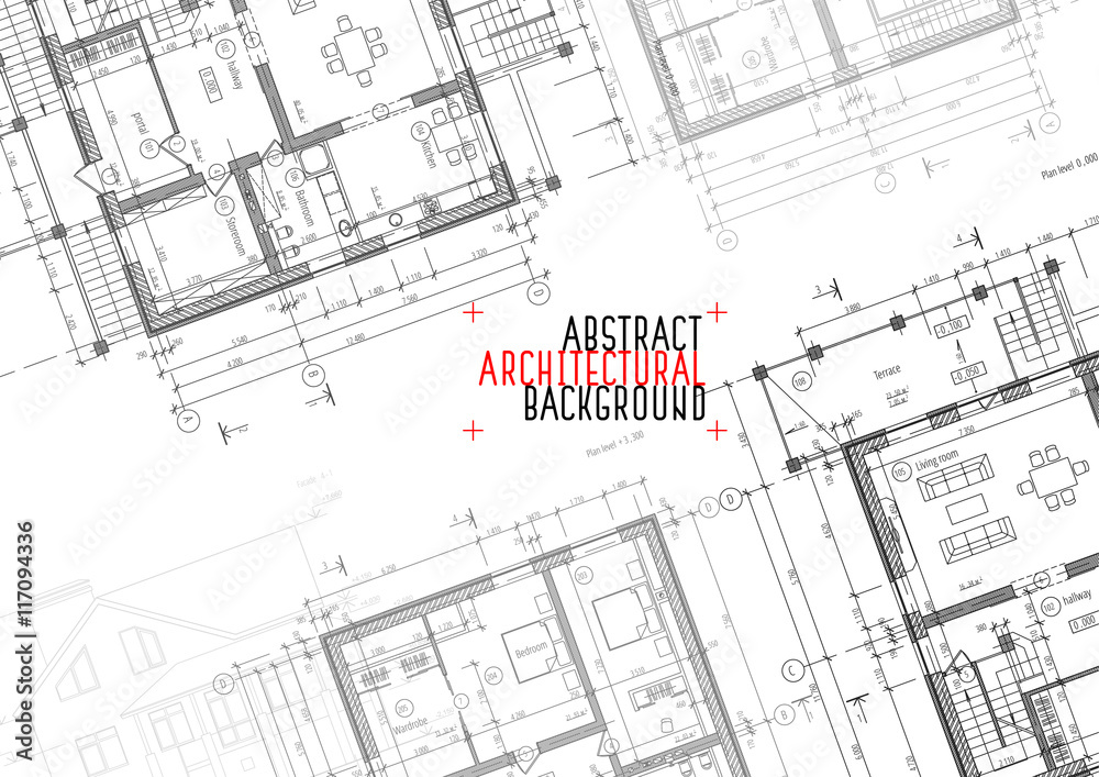 Architectural drawings on white background. Architectural drawings on white background.