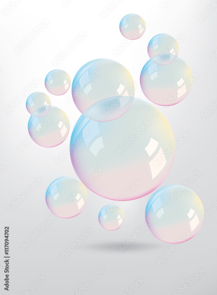 Colored bubbles floating on grey background Colored bubbles floating on grey background