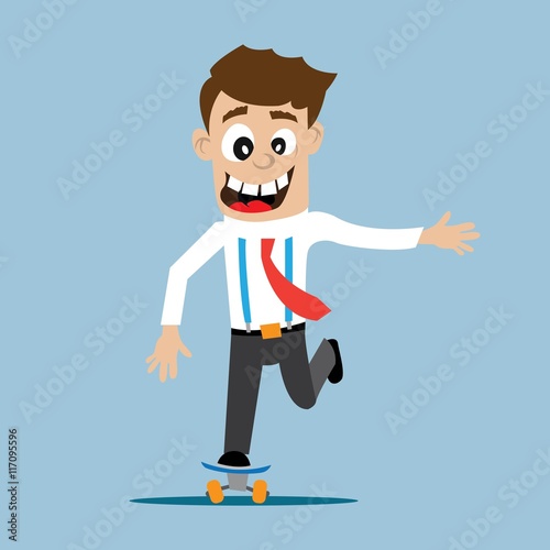 man learning to ride a skateboard. vector illustration of cartoon