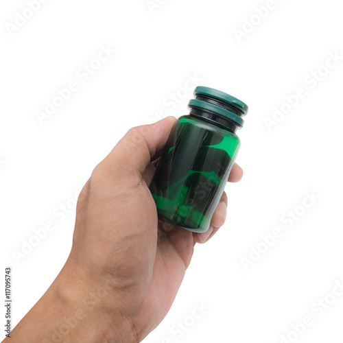 Hand with pill bottle isolate with clipping path