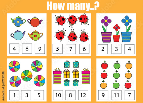 Counting educational children game. How many objects task