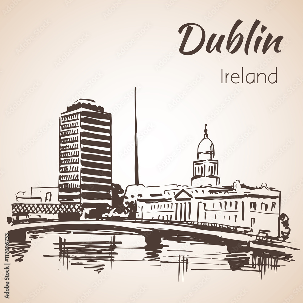 Fototapeta premium Dublin Liffey Liberty Hall and The Spire of Dublin. Ireland.