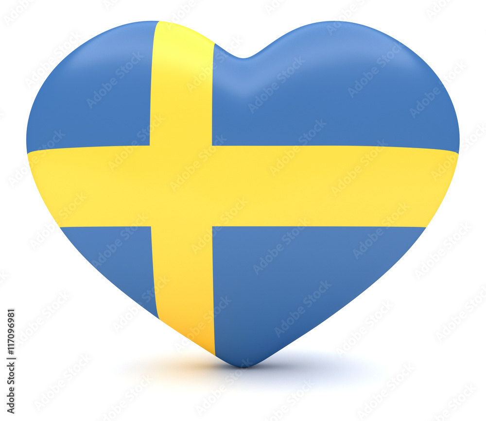 Love Sweden: Swedish Flag Heart, 3d illustration