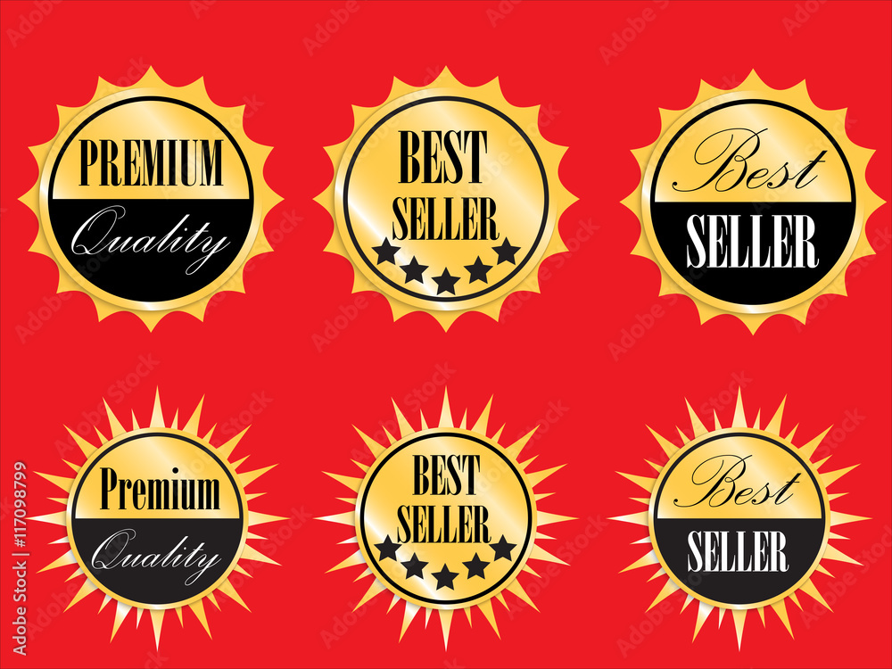 Collection set of vector premium golden sticker labels.
