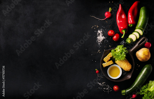 Frame of vegetables  healthy or vegetarian concept  top view  copy space