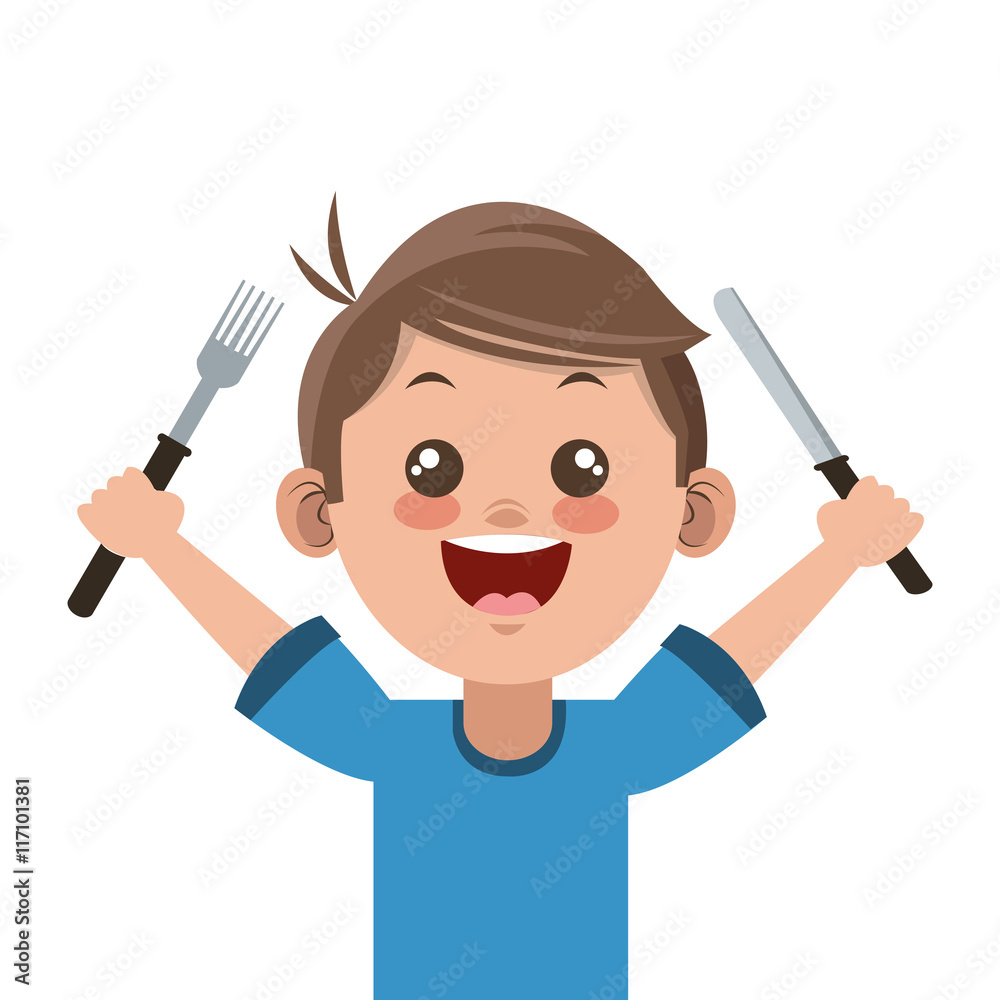 flat design happy boy cartoon holding fork and knife icon vector illustration flat design happy boy cartoon holding fork and knife icon vector illustration