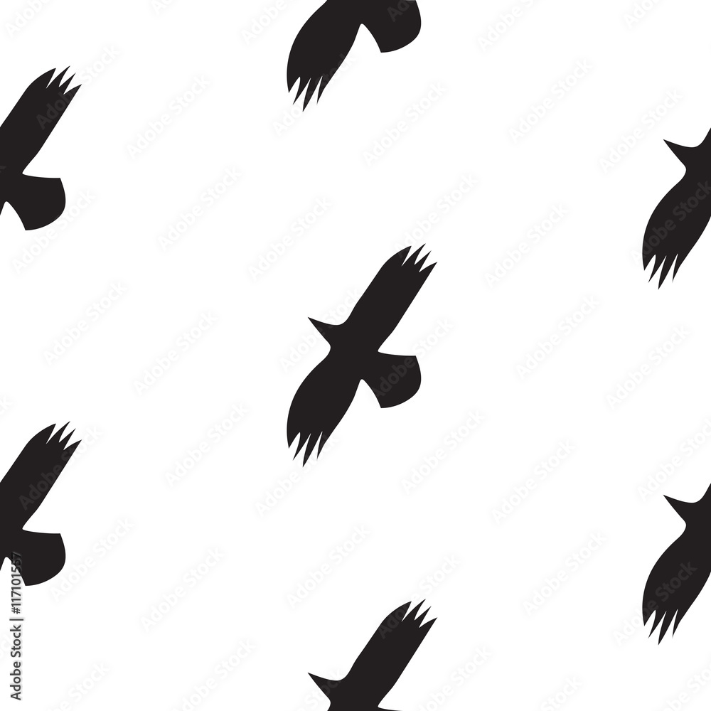 Fototapeta premium Black raven birds seamless vector pattern in scandinavian style.