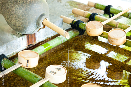 Temizuya - water basin for ritual ablution in Japanese temple