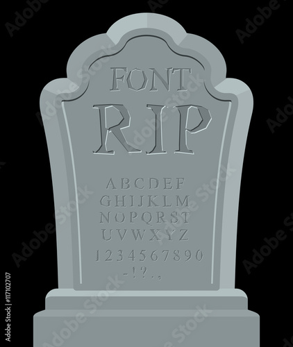 RIP font. Ancient carved on tombstone of ABC. Tomb of alphabet.