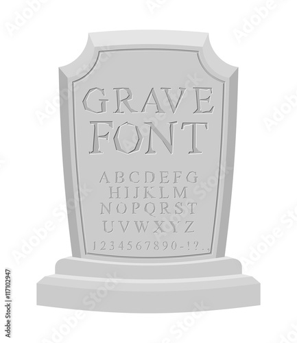 Gave font. Ancient carved on tombstone of ABC. Tomb of alphabet.