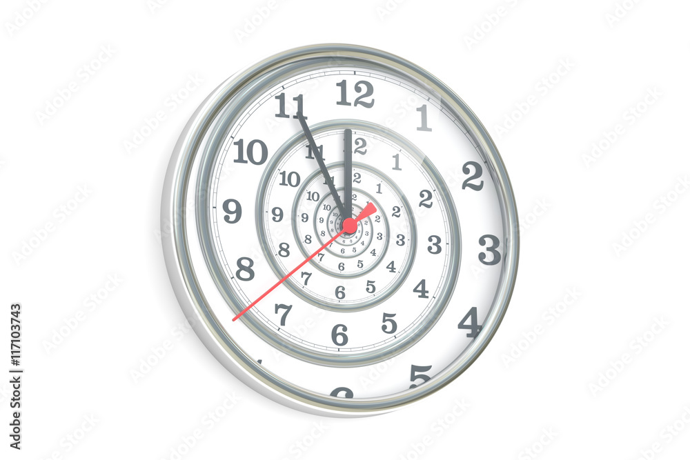 Infinite time spiral in the wall clock, 3D rendering Infinite time spiral in the wall clock, 3D rendering