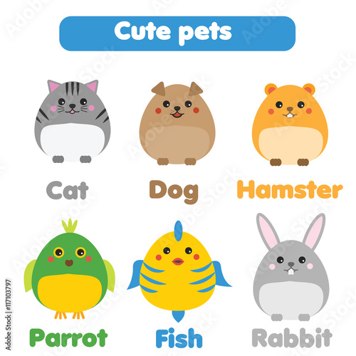 Cute pets set. Children style  isolated design elements  vector illustration