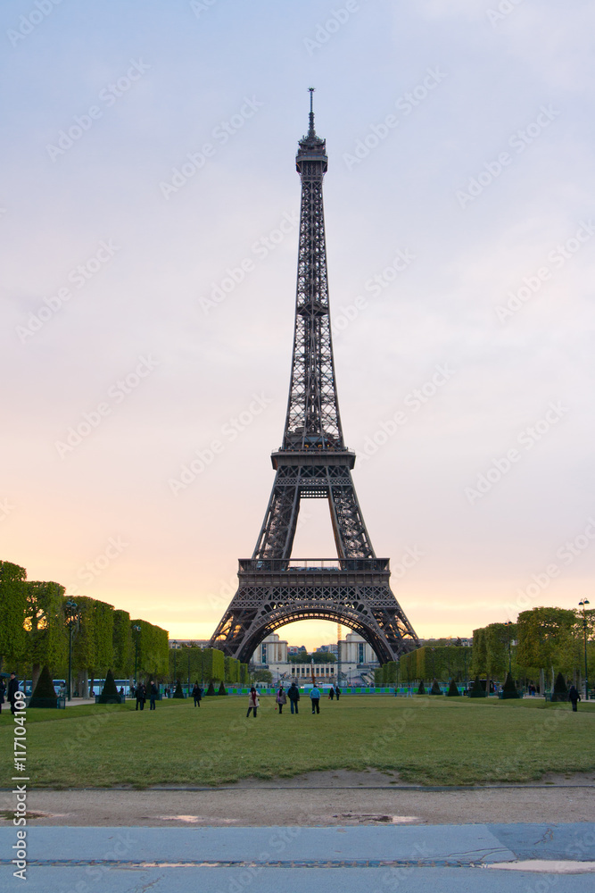 The Eiffel Tower seen from Trocadero, Paris, France.