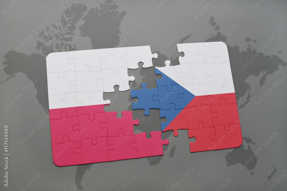 puzzle with the national flag of poland and czech republic on a world ...