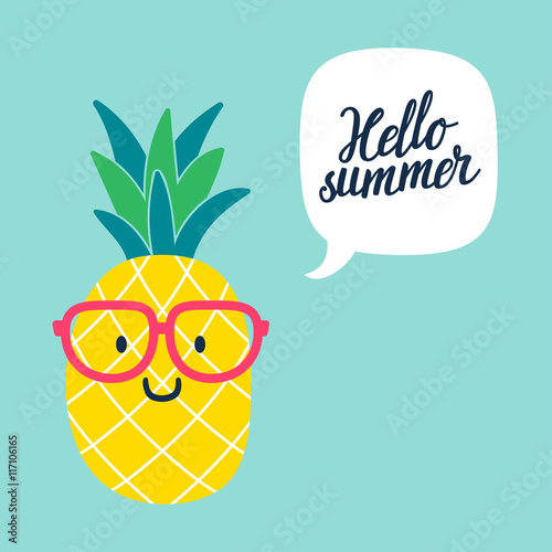 Funny vector background with pineapple in glasses.