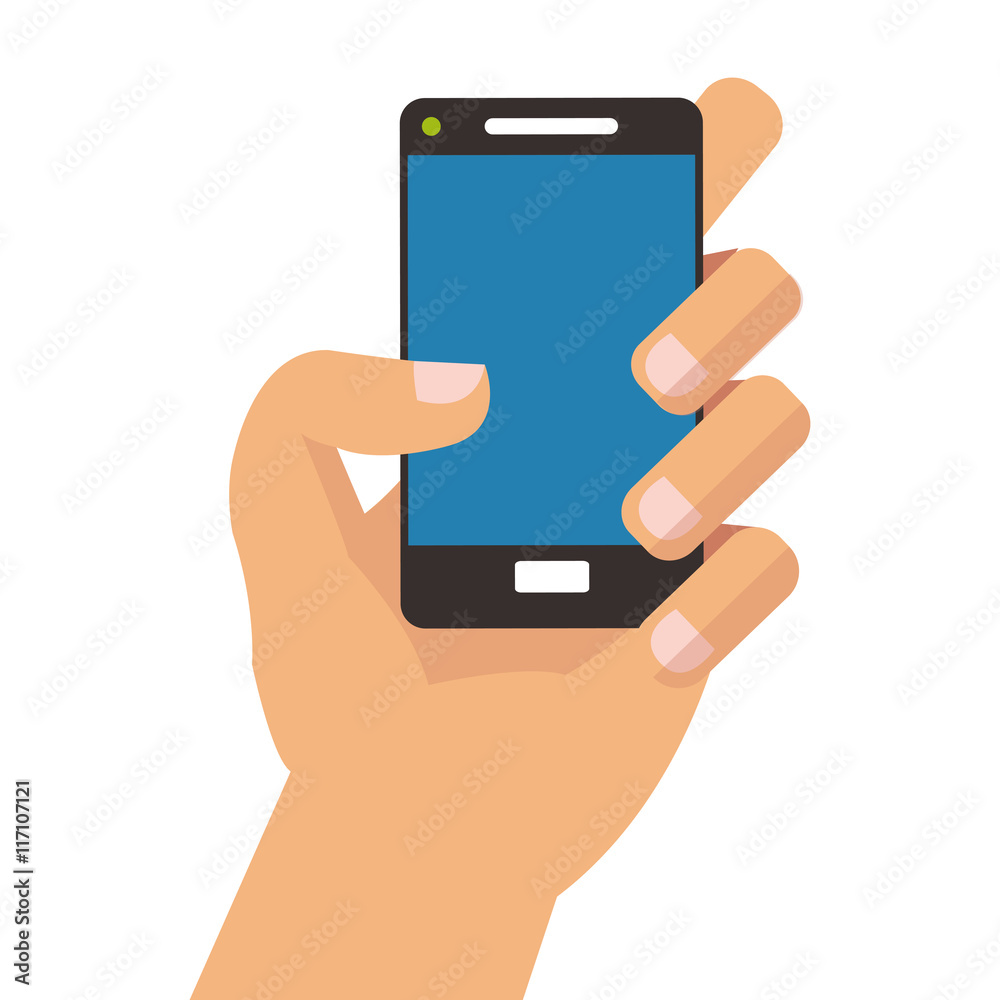 flat design hand holding modern cellphone icon vector illustration