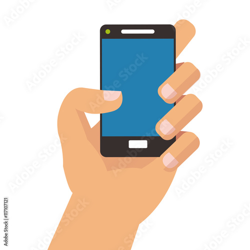 flat design hand holding modern cellphone icon vector illustration