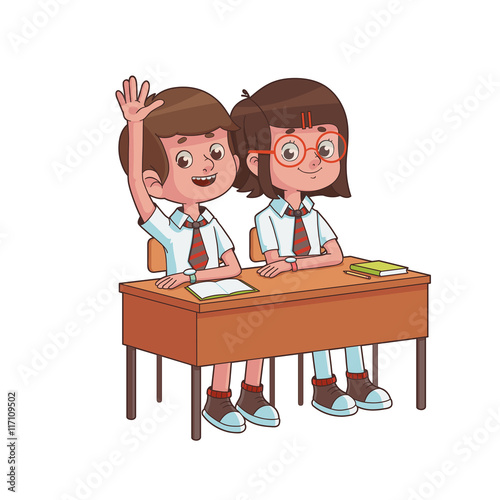School kids sitting at the desk