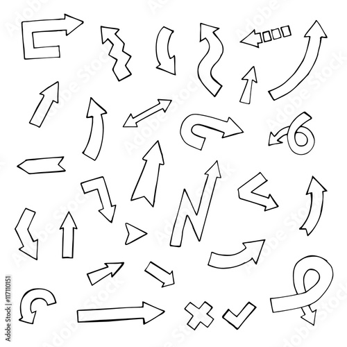 Hand drawn arrow set, outline style, vector illustration graphic