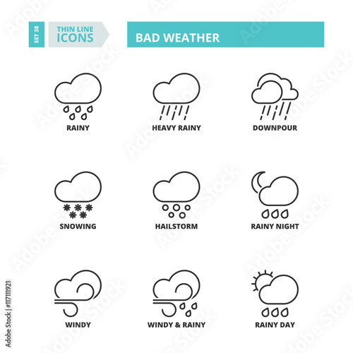 Thin line icons. Bad weather