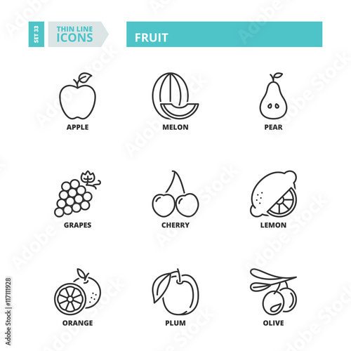 Thin line icons. Fruit
