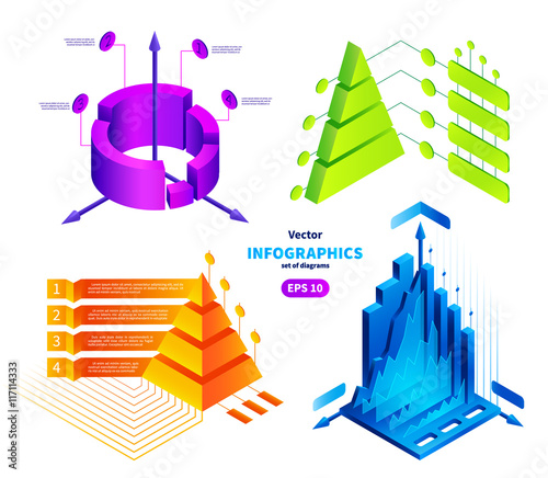 Vector isometric infographics illustrations set