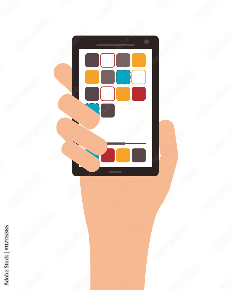 flat design hand holding modern cellphone icon vector illustration flat design hand holding modern cellphone icon vector illustration