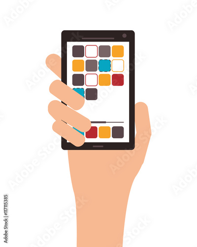 flat design hand holding modern cellphone icon vector illustration