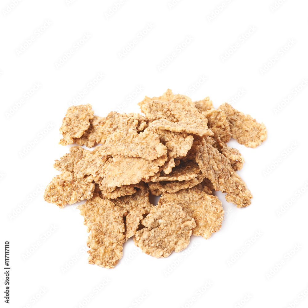 Pile of wholegrain cereal flakes isolated Pile of wholegrain cereal flakes isolated