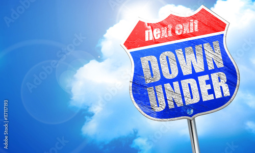 down under, 3D rendering, blue street sign