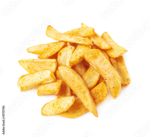 Pile of french fried potato slices isolated