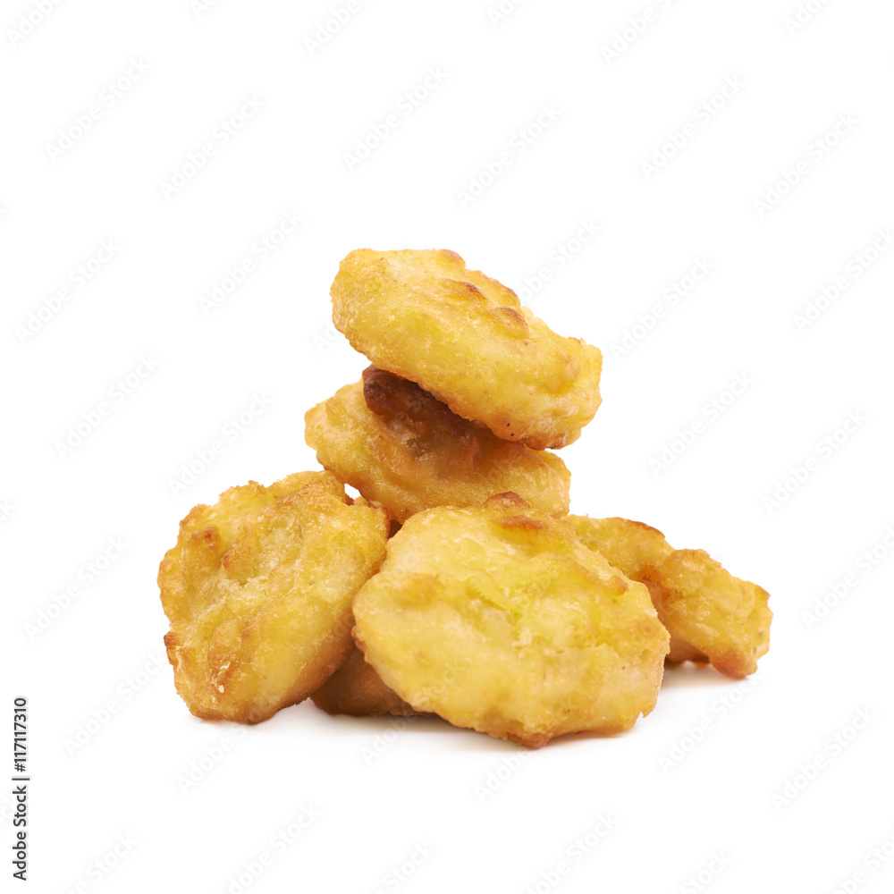 Breaded chicken nugget composition isolated Breaded chicken nugget composition isolated