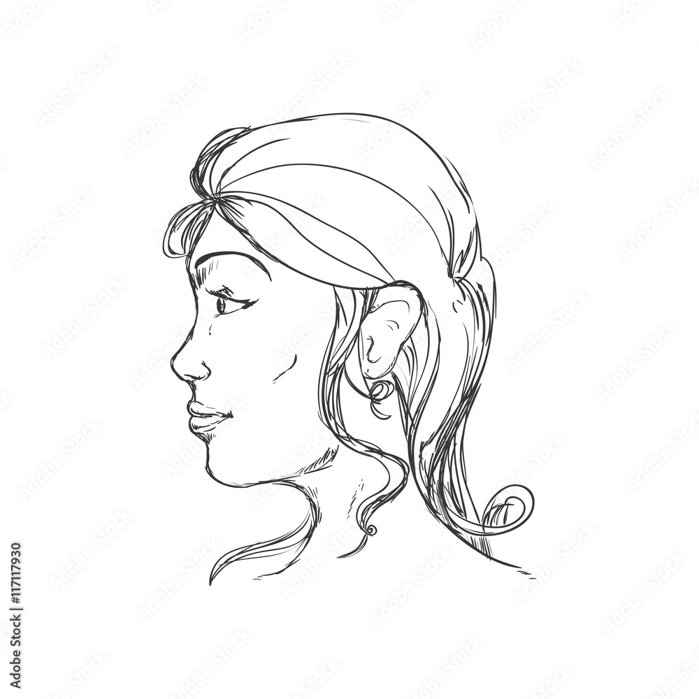 Human head and think concept represented by woman icon. Isolated and sketch illustration