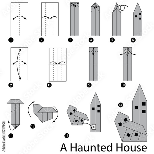 step by step instructions how to make origami A Haunted House.