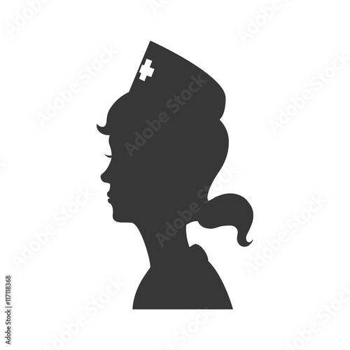 Medical and health care concept represented by silhouette nurse woman icon. Isolated and flat illustration