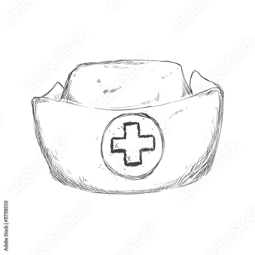 Medical and health care concept represented by nurse hat icon. Isolated and sketch illustration
