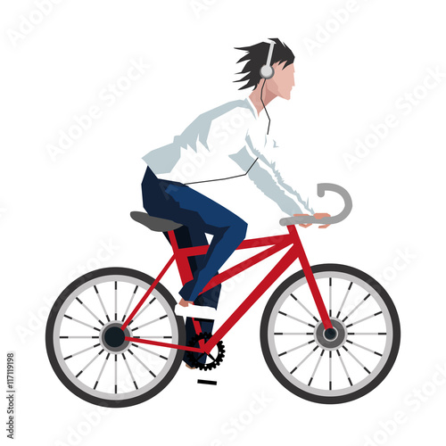 Fototapeta Naklejka Na Ścianę i Meble -  flat design man riding bike with headphones icon vector illustration