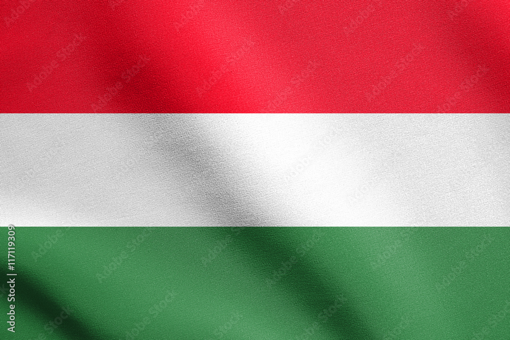 Flag of Hungary waving in wind with fabric texture Flag of Hungary waving in wind with fabric texture