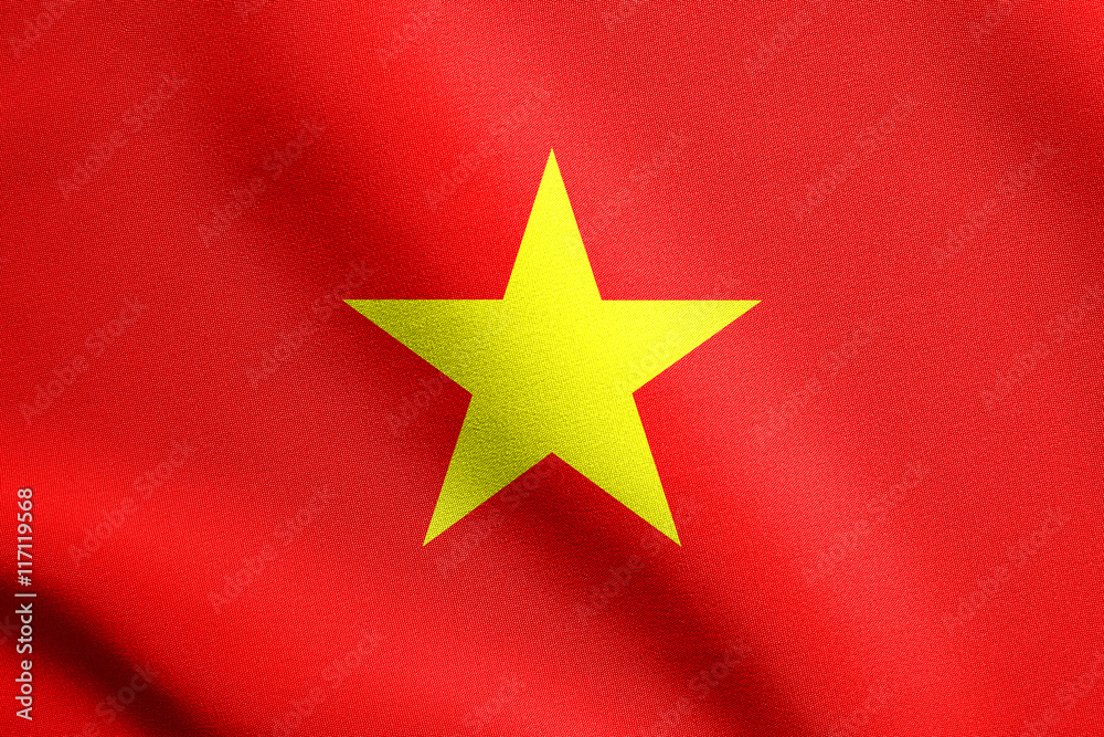 Flag of Vietnam waving in wind with fabric texture Flag of Vietnam waving in wind with fabric texture