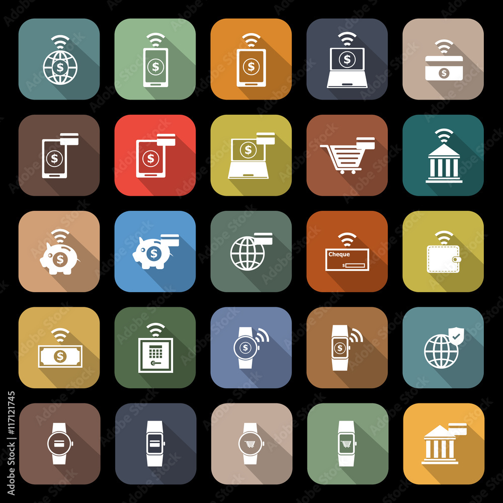 Fintech flat icons with long shadow Fintech flat icons with long shadow