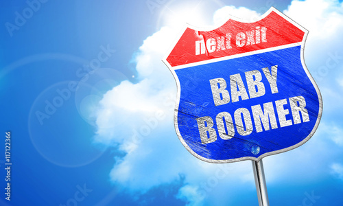 baby boomer, 3D rendering, blue street sign photo