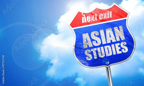 asian studies, 3D rendering, blue street sign